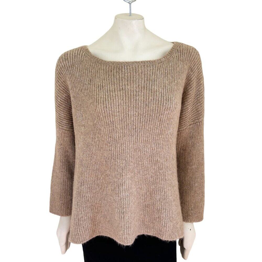 POLO RALPH LAUREN Alpaca Wool Ribbed Knit Wide Neck Neutral Sweater SZ XL